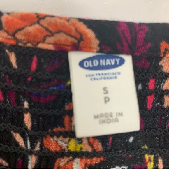 Old Navy Dark Floral Midi Dress Small  Gauzy Cinch Ruffle Fairy Grunge Work Boho - Picture 9 of 11